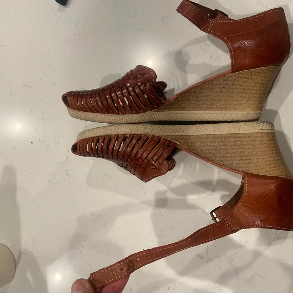 Maya Tan Woven Leather Wedges - Picture 7 of 10
